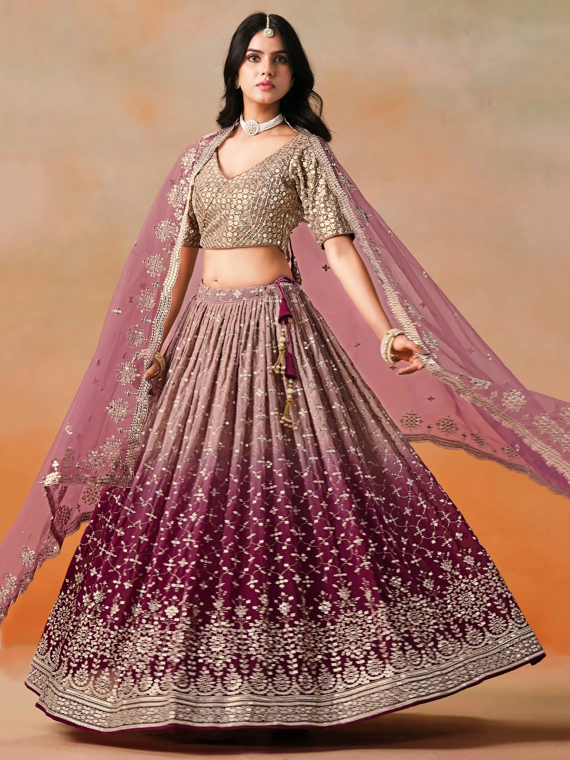 Elegant Maroon Embroidered Georgette Bridesmaids Lehenga Choli - Zeel Clothing