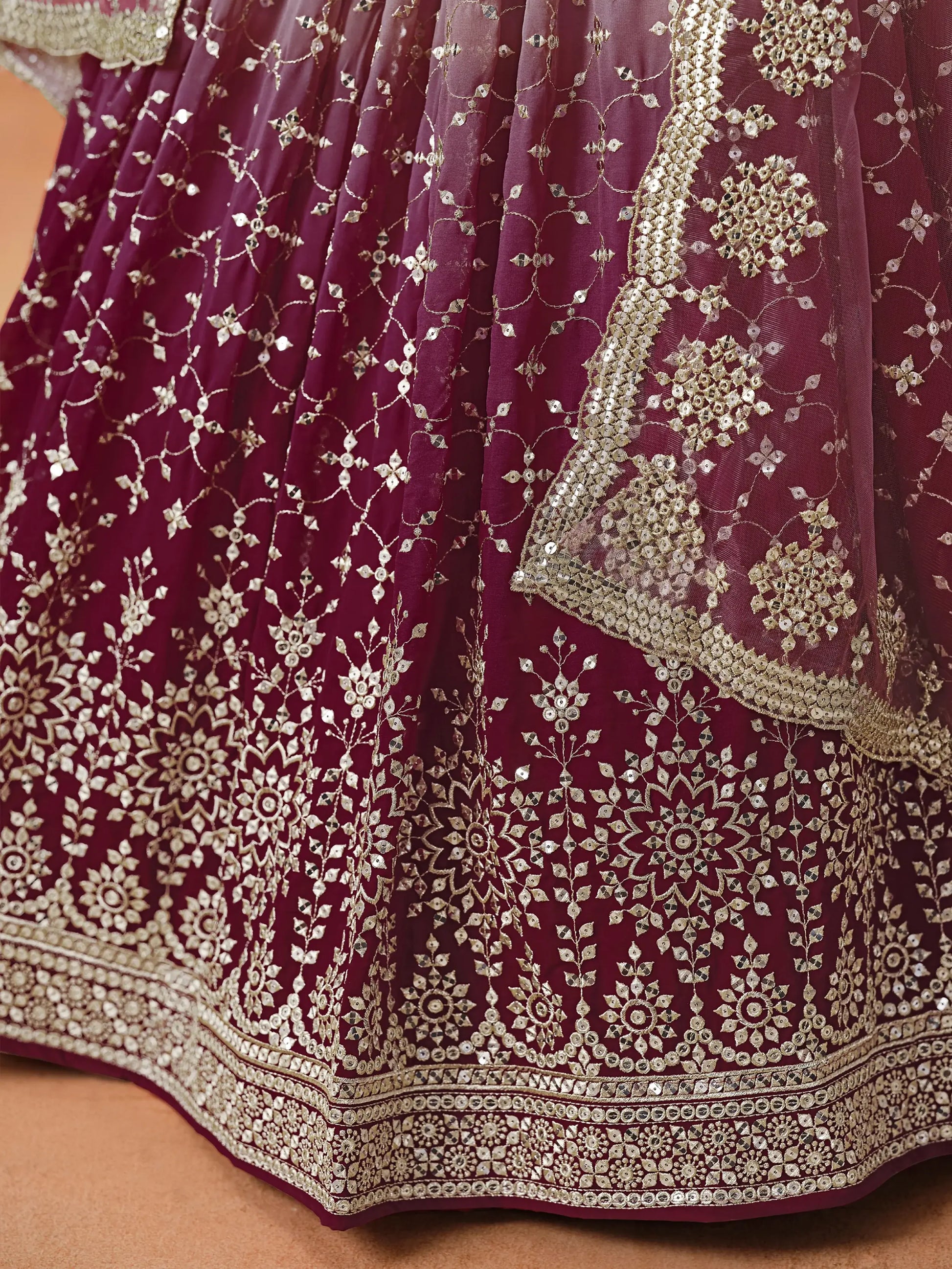 Elegant Maroon Embroidered Georgette Bridesmaids Lehenga Choli - Zeel Clothing