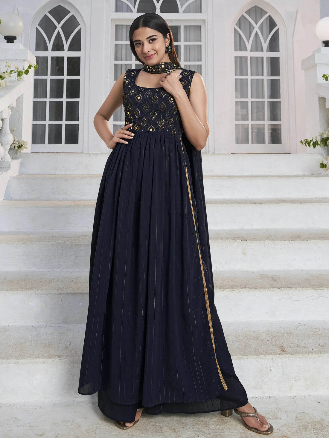 Enchanting Blue Embroidered Georgette Festival Wear Salwar Kameez - Zeel Clothing