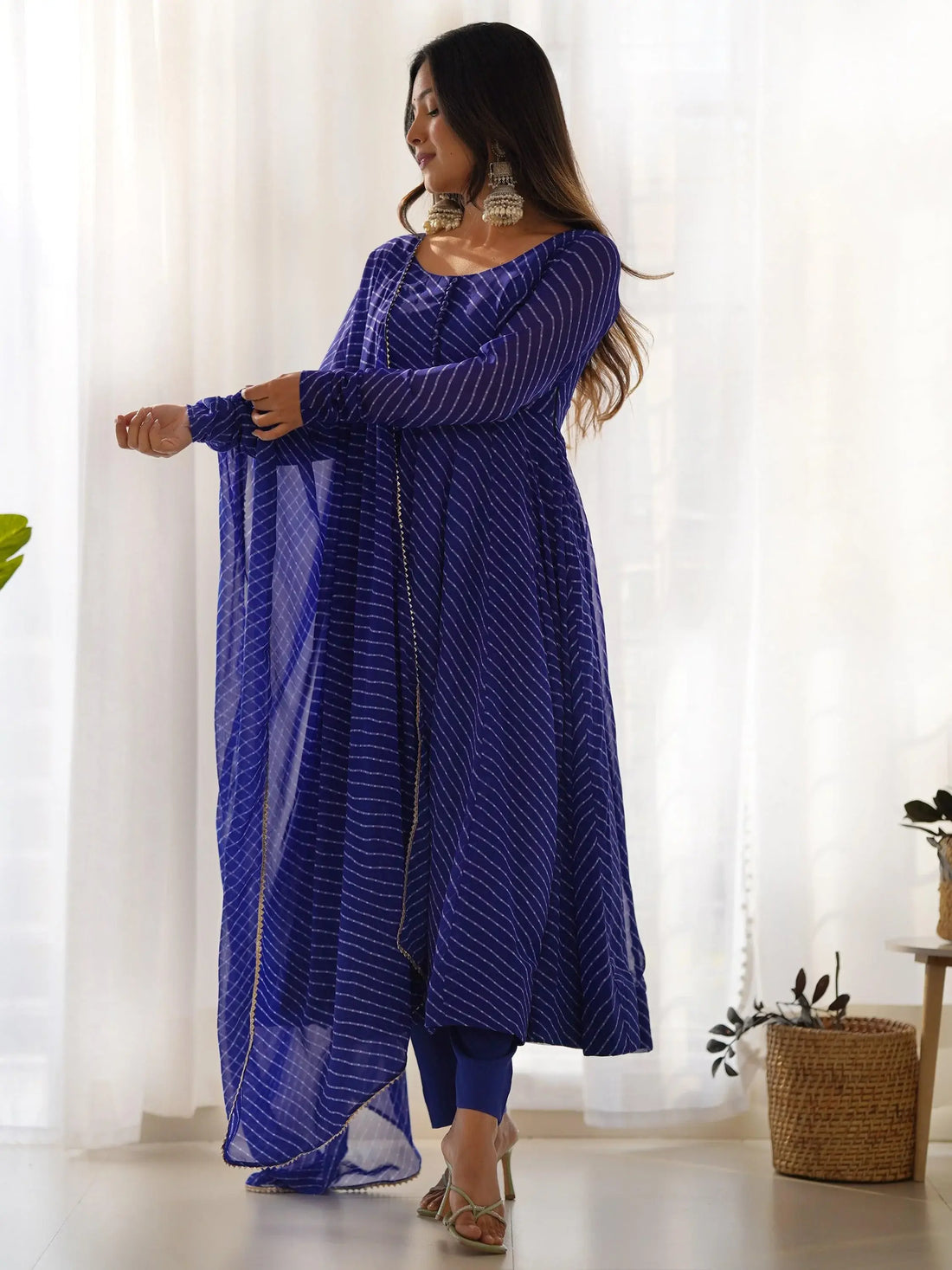 Enchanting Blue Laheriya Printed Georgette Event Wear Anarkali Suit - Zeel Clothing