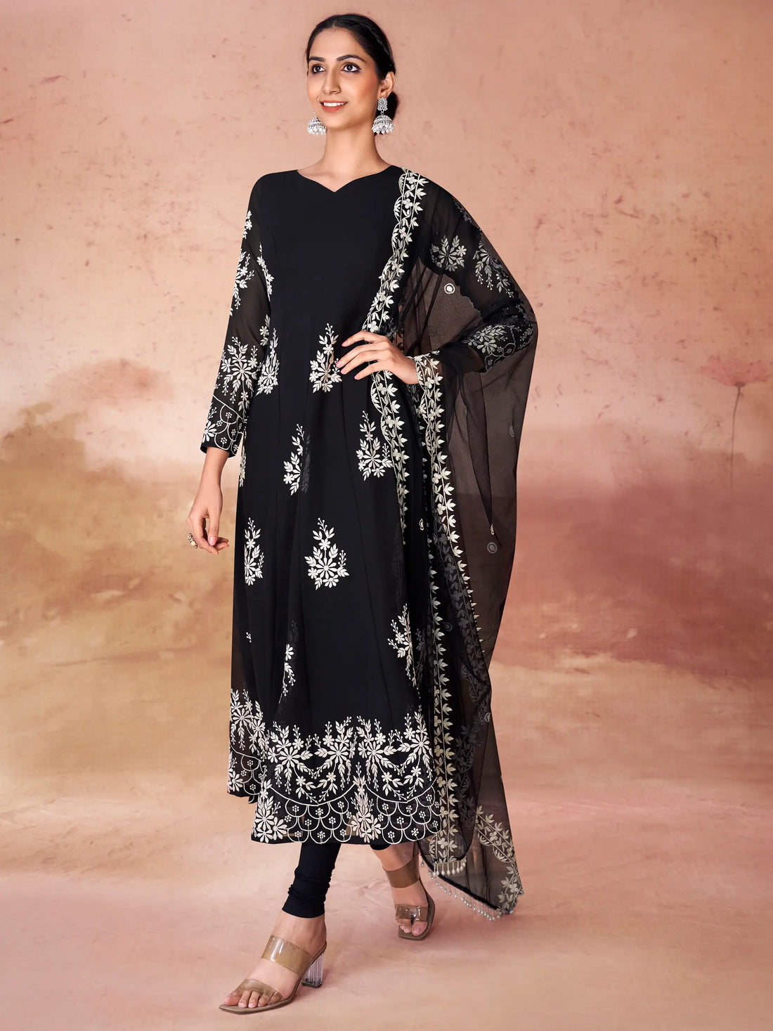 Fabulous Black Embroidered Georgette Event Wear Salwar Kameez - Zeel Clothing