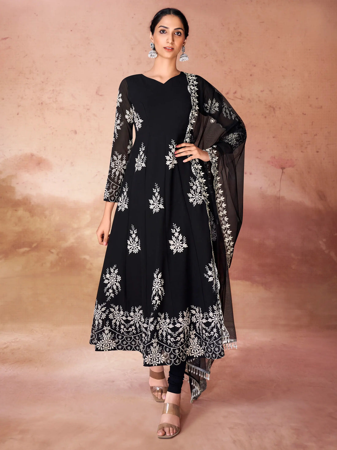 Fabulous Black Embroidered Georgette Event Wear Salwar Kameez - Zeel Clothing