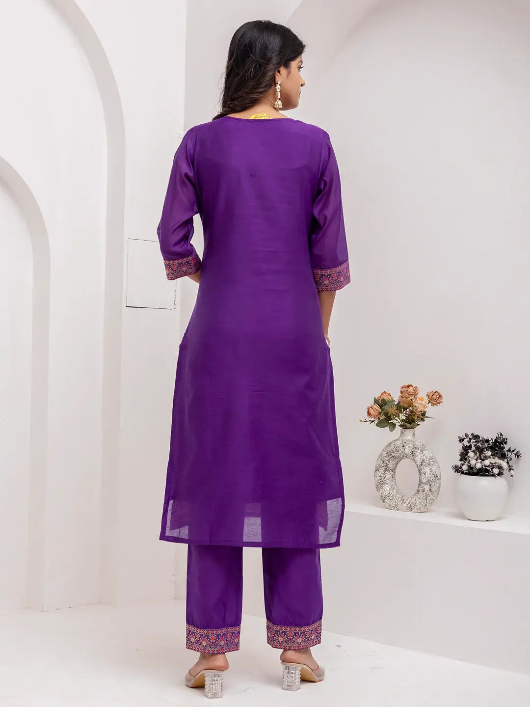 Fabulous Lavender Hand Work Jacquard Silk Pant Suit With Dupatta - Zeel Clothing