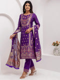 Fabulous Lavender Hand Work Jacquard Silk Pant Suit With Dupatta - Zeel Clothing