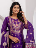 Fabulous Lavender Hand Work Jacquard Silk Pant Suit With Dupatta - Zeel Clothing