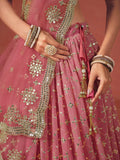 Fabulous Peach Georgette Embroidered Zari Lehenga Choli With Dupatta - Zeel Clothing