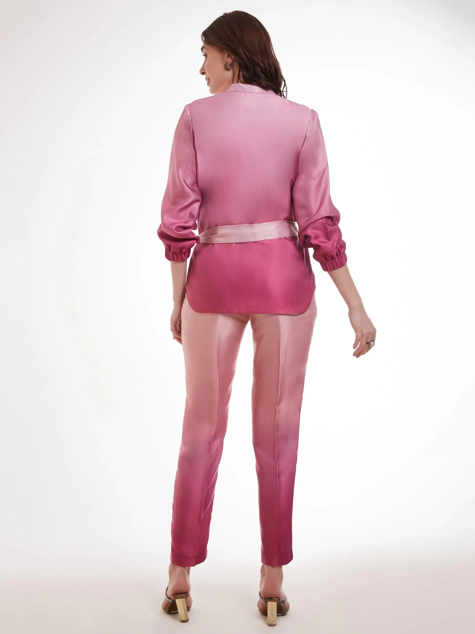 Fantastic Ombre Pink Printed Satin Party Wear Co-Ord Set - Zeel Clothing