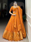 Fantastic Orange Chanderi Festival Wear Lehenga Choli With Dupatta - Zeel Clothing