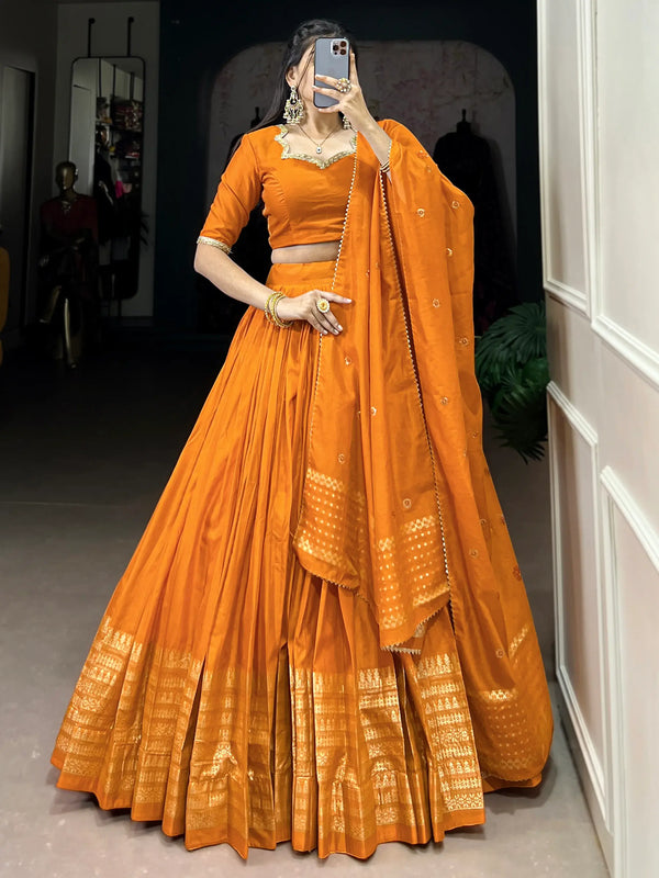 Fantastic Orange Chanderi Festival Wear Lehenga Choli With Dupatta - Zeel Clothing