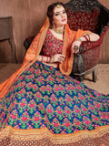 Flamboyant Blue-Red Colored Bridal wear Embroidered Lehenga Choli - Zeel Clothing