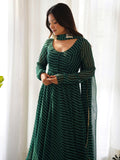 Glamorous Green Laheriya Printed Georgette Traditional Anarkali Suit - Zeel Clothing