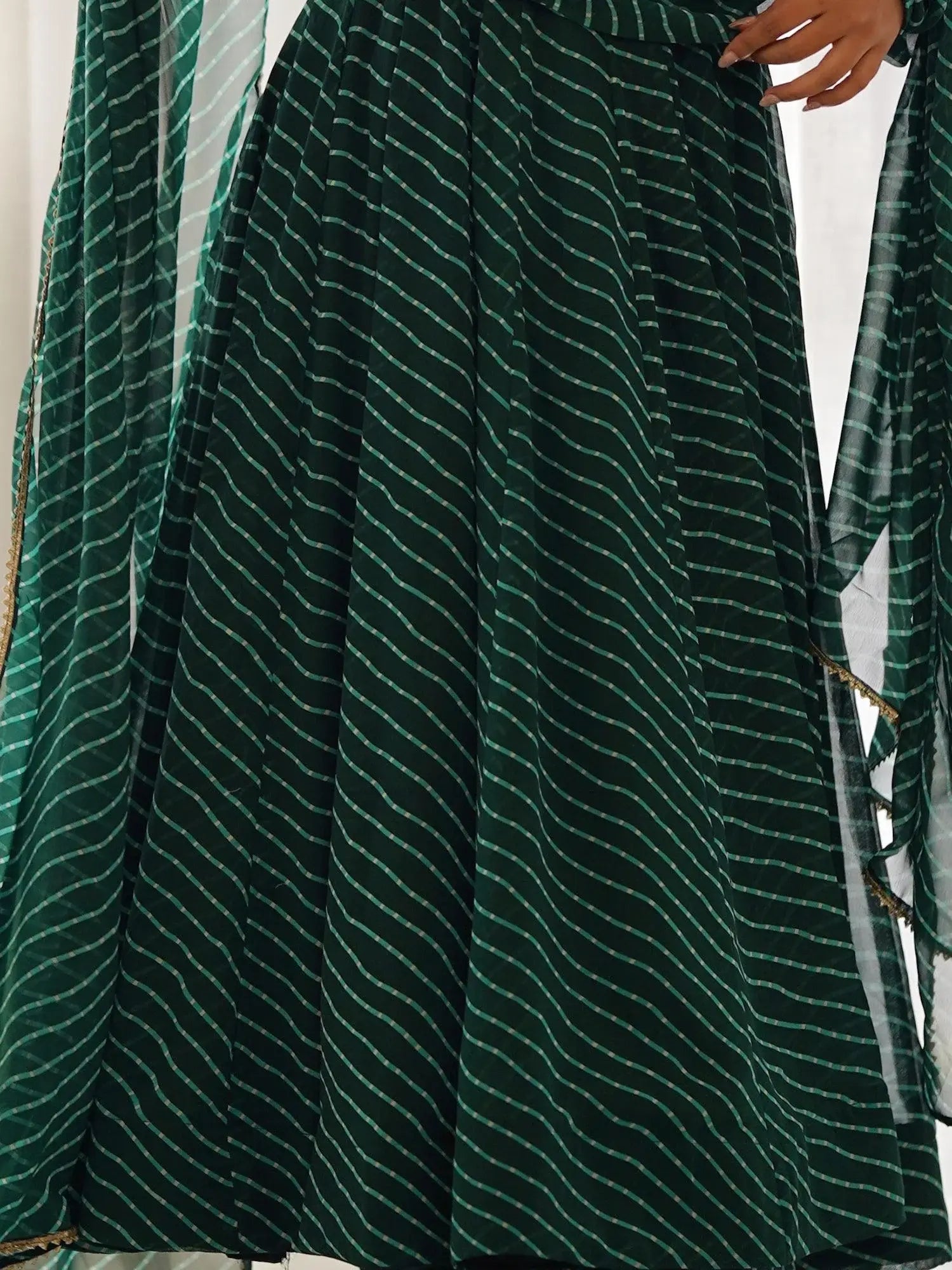 Glamorous Green Laheriya Printed Georgette Traditional Anarkali Suit - Zeel Clothing