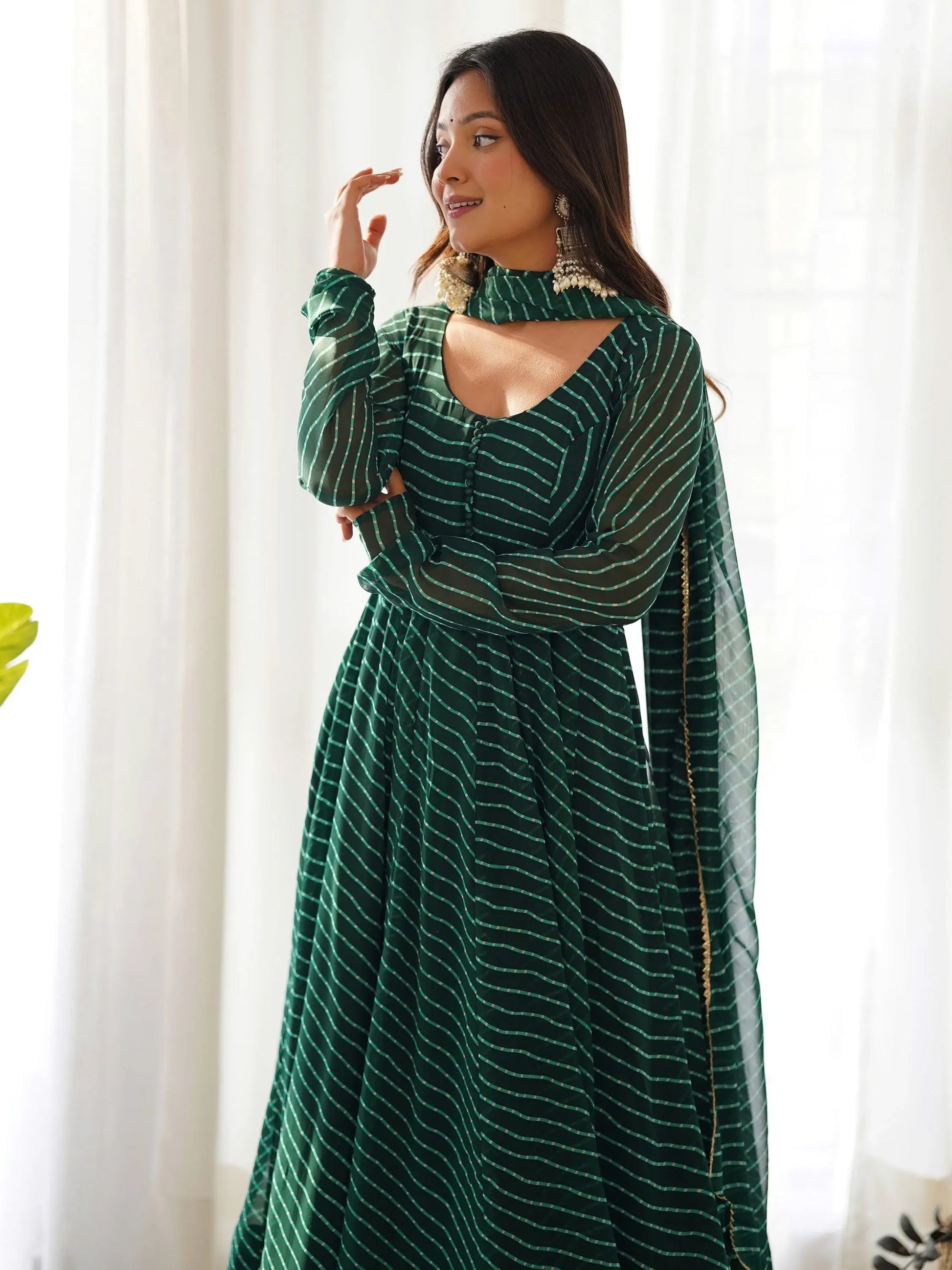 Glamorous Green Laheriya Printed Georgette Traditional Anarkali Suit - Zeel Clothing