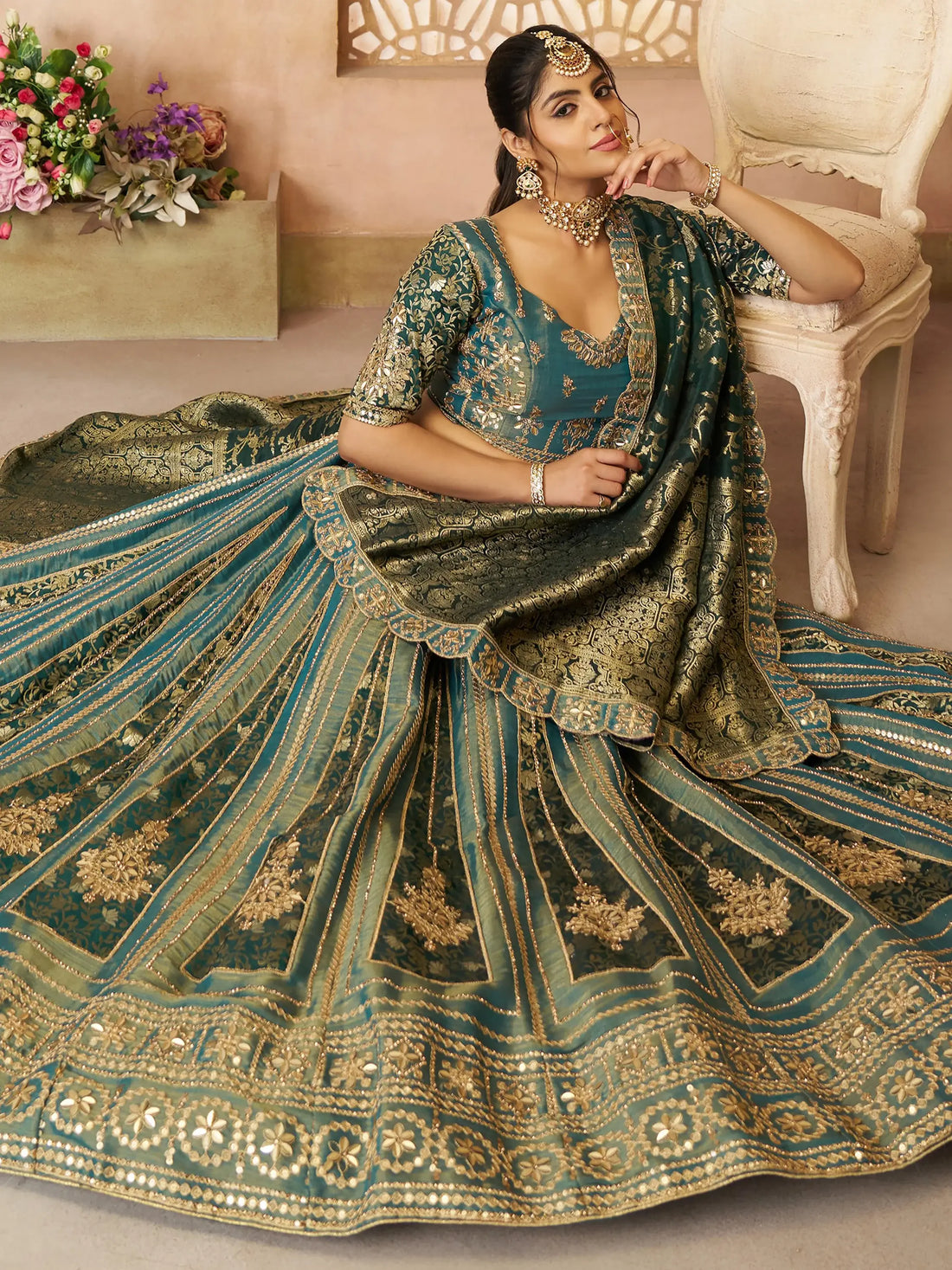 Glamorous Green Zari Embroidered Tissue Silk Bridesmaid Lehenga Choli - Zeel Clothing