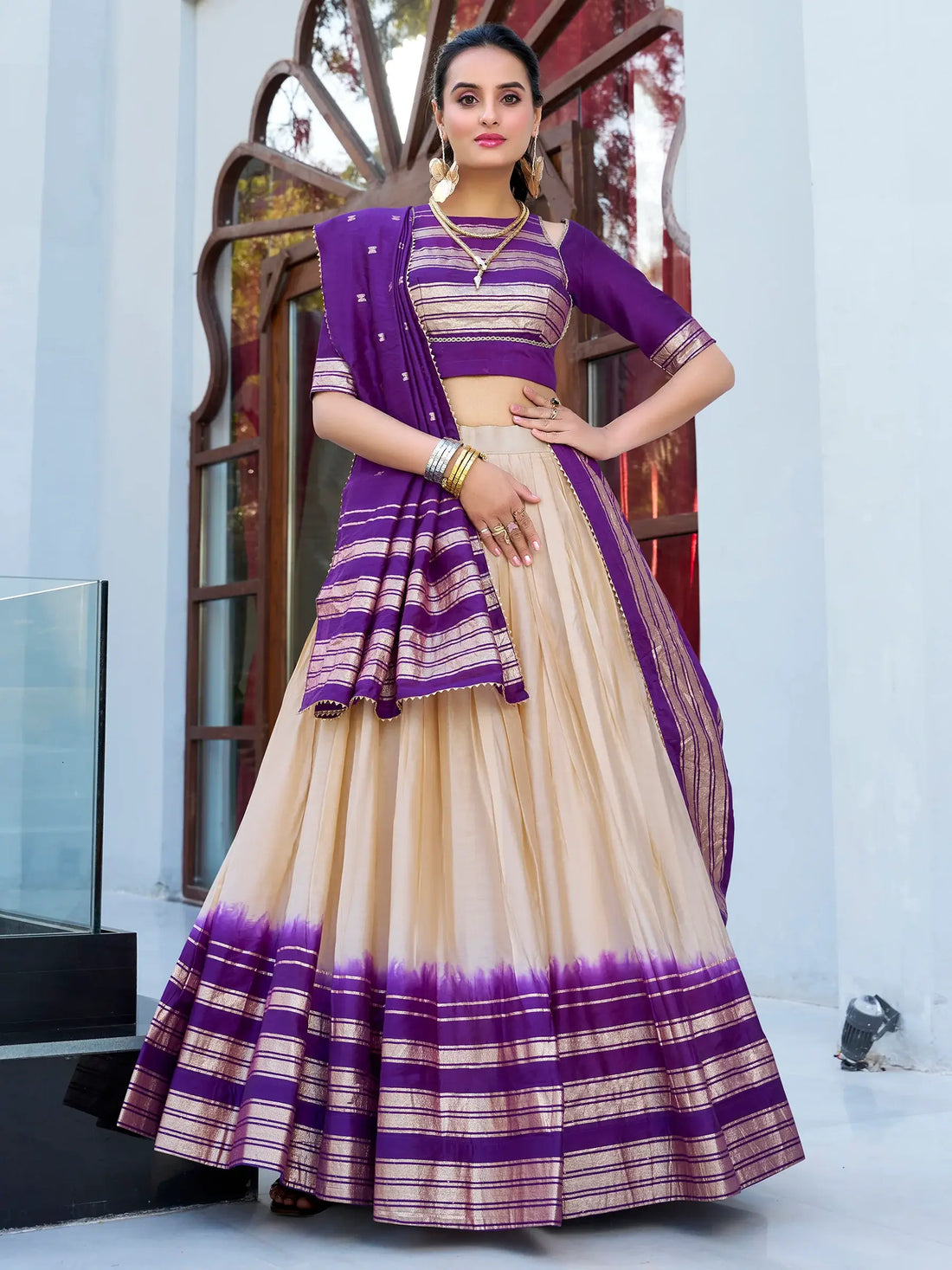 Glamorous Off-White Zari Weaving Chanderi Lehenga Choli With Dupatta - Zeel Clothing