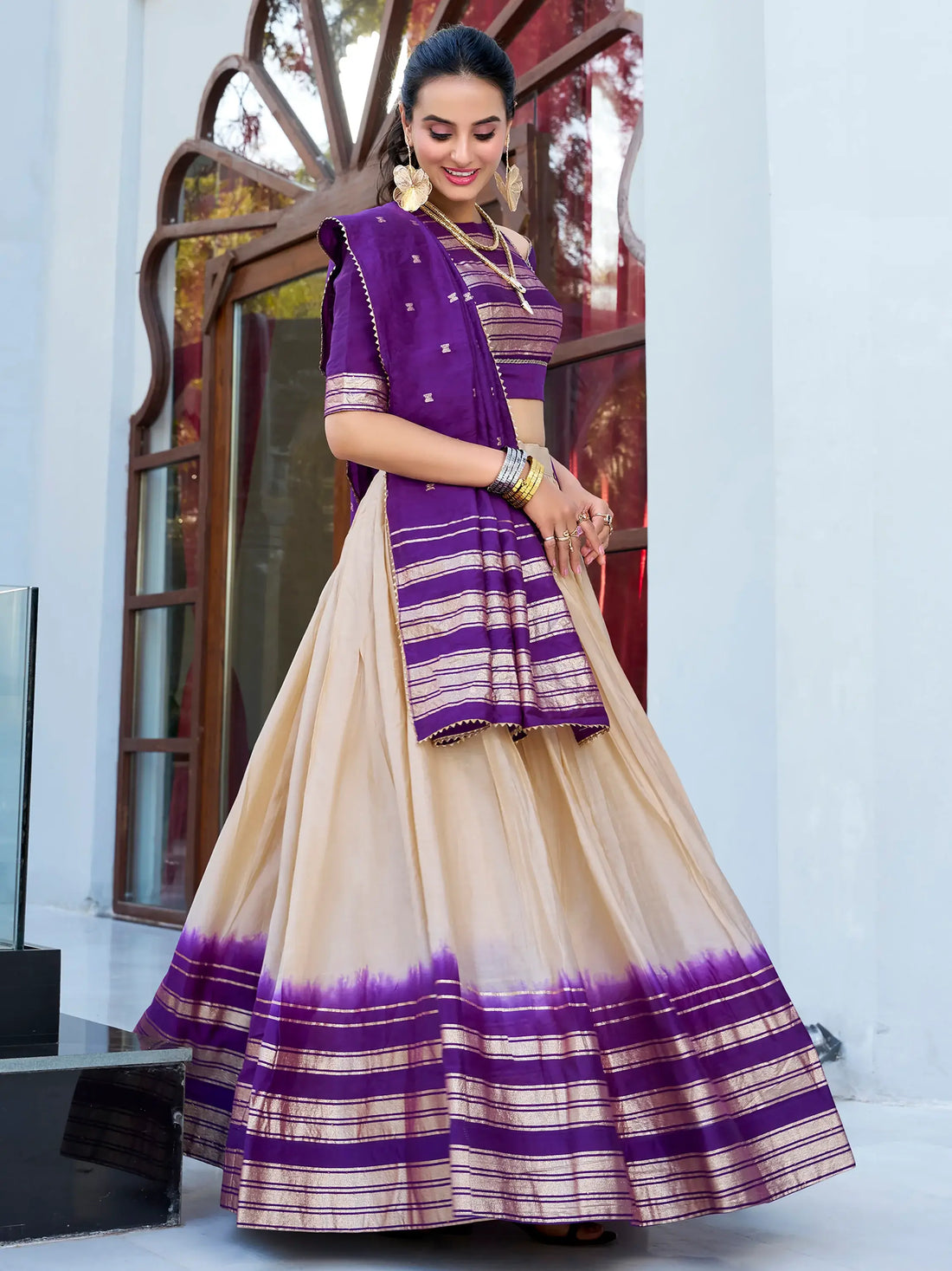 Glamorous Off-White Zari Weaving Chanderi Lehenga Choli With Dupatta - Zeel Clothing