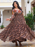 Glorious Brown Bandhani Print Georgette Navratri Special Gown - Zeel Clothing
