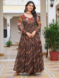 Glorious Brown Bandhani Print Georgette Navratri Special Gown - Zeel Clothing