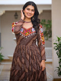 Glorious Brown Bandhani Print Georgette Navratri Special Gown - Zeel Clothing