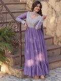 Gorgeous Lavender Sequins Georgette Eid Special Gown With Dupatta - Zeel Clothing
