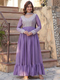 Gorgeous Lavender Sequins Georgette Eid Special Gown With Dupatta - Zeel Clothing