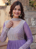 Gorgeous Lavender Sequins Georgette Eid Special Gown With Dupatta - Zeel Clothing