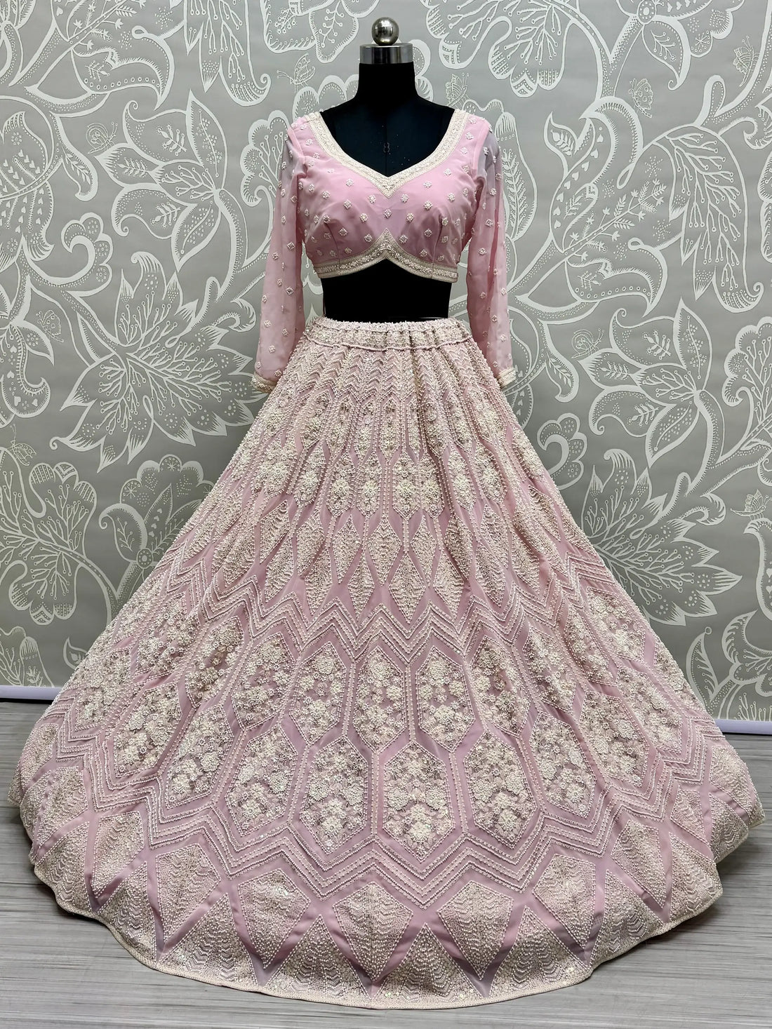 Gorgeous Pink Thread Work Georgette Bridesmaid Lehenga Choli - Zeel Clothing