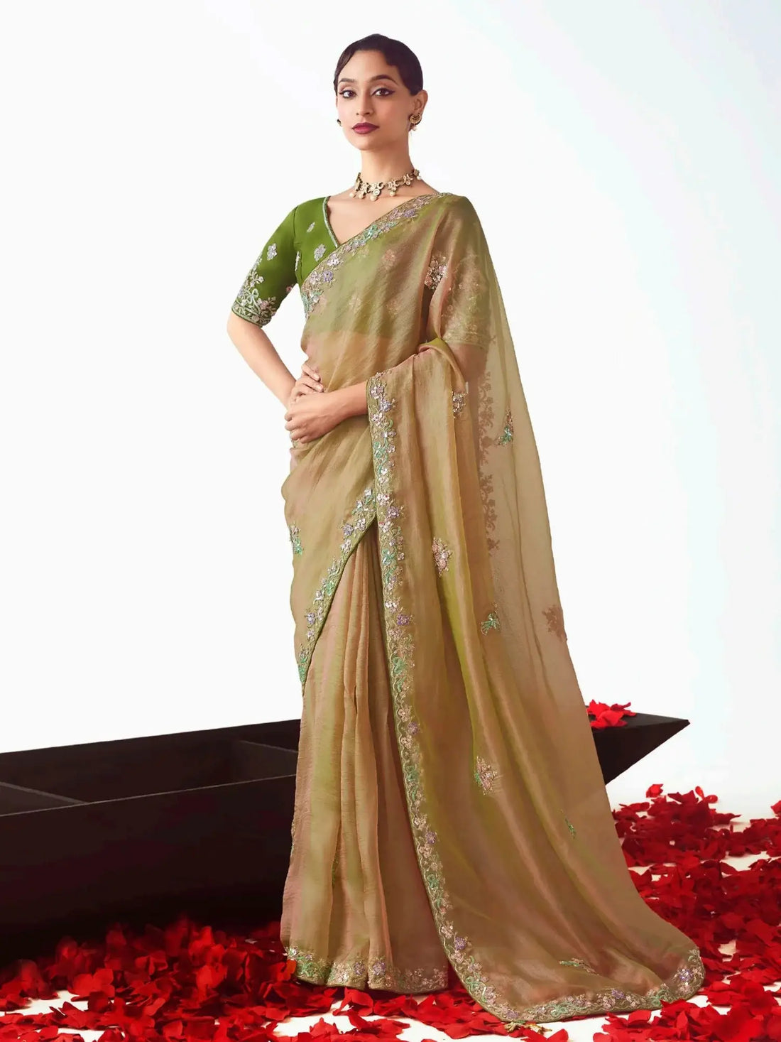 Gorgeous Yellow Zari Embroidered Organza Event Wear Saree With Blouse - Zeel Clothing