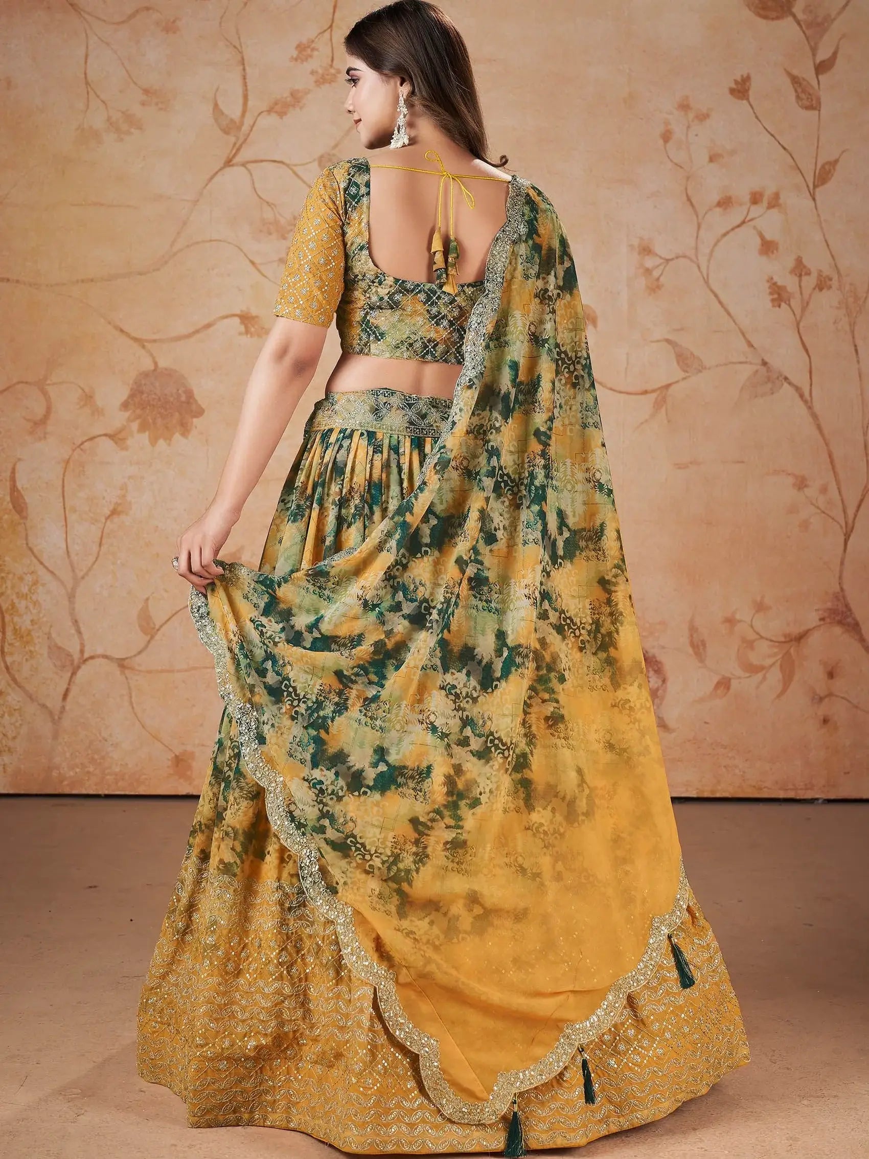 Great Yellow Zari Embroidered Georgette Festive Wear Lehenga Choli With Dupatta - Zeel Clothing
