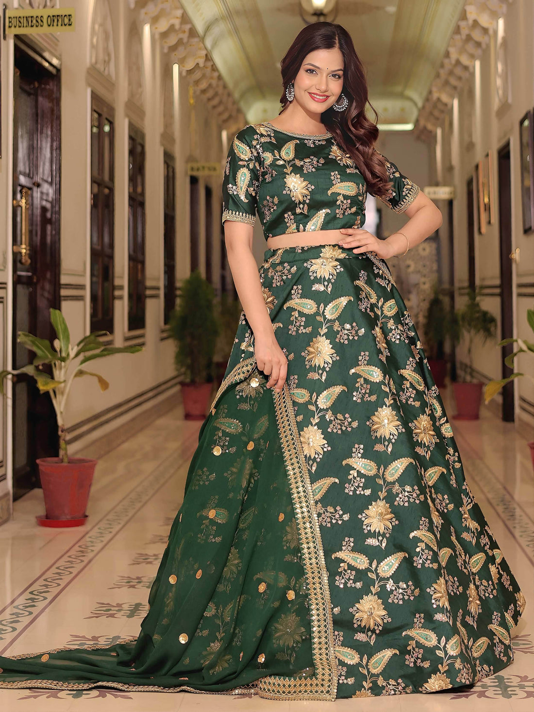 Charming Bottle Green Dori Work Art Silk Mehendi Wear Lehenga Choli With Dupatta