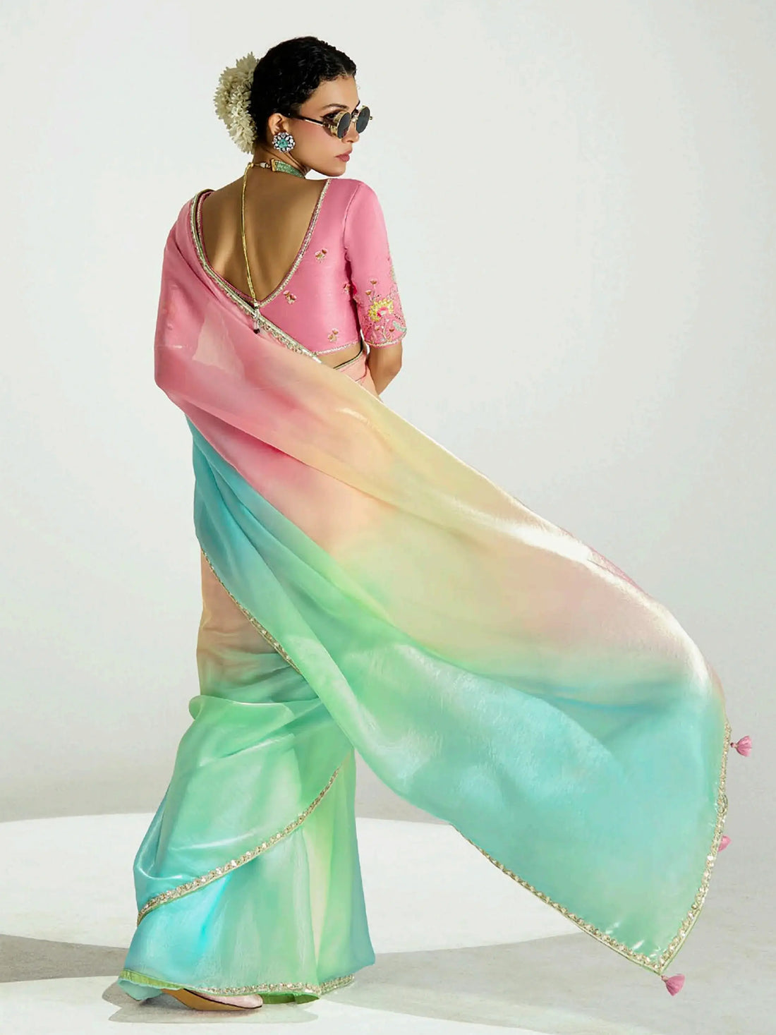 Impressive Multi-Color Border Work Organza Party Wear Saree With Blouse - Zeel Clothing