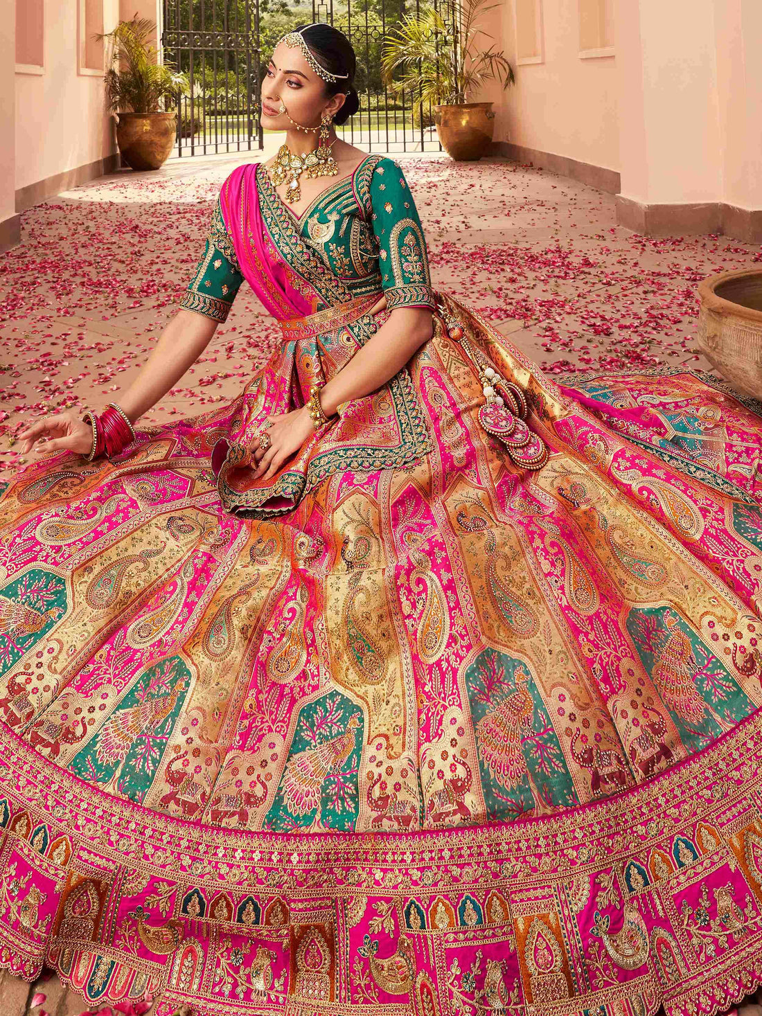 Incredible Hot Pink Heavy Embroidered Banarasi Silk Bridal Lehenga Choli With Dupatta - Zeel Clothing