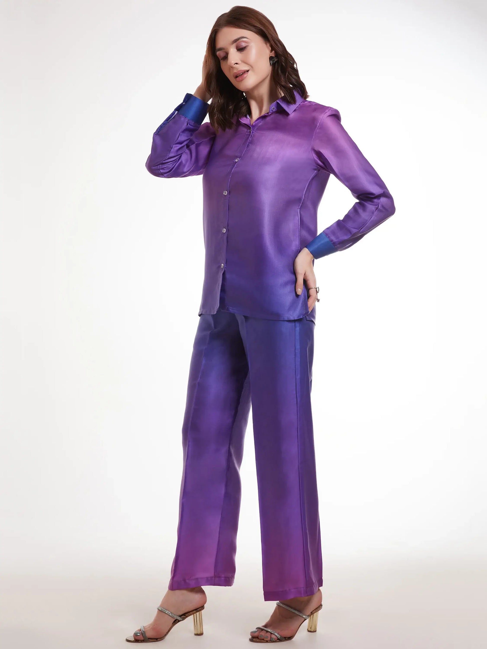 Incredible Ombre Purple Satin Party Wear Co-Ord Set - Zeel Clothing