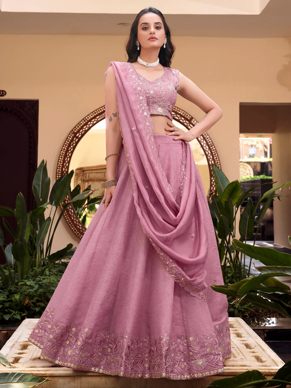 Incredible Pink Thread Embroidered Organza Festival Wear Lehenga Choli - Zeel Clothing