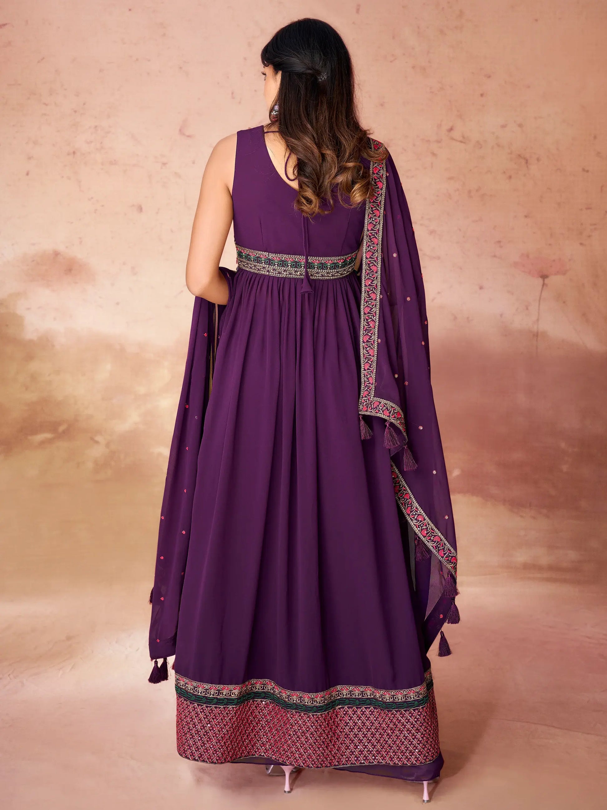 Incredible Purple Embroidered Georgette Festival Wear Palazzo Suit - Zeel Clothing