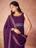 Incredible Purple Embroidered Georgette Festival Wear Palazzo Suit - Zeel Clothing