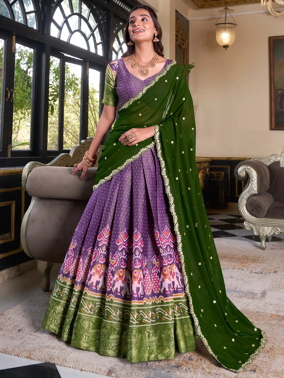 Incredible Purple Patola Printed Kanchipuram Traditional Lehenga Choli - Zeel Clothing