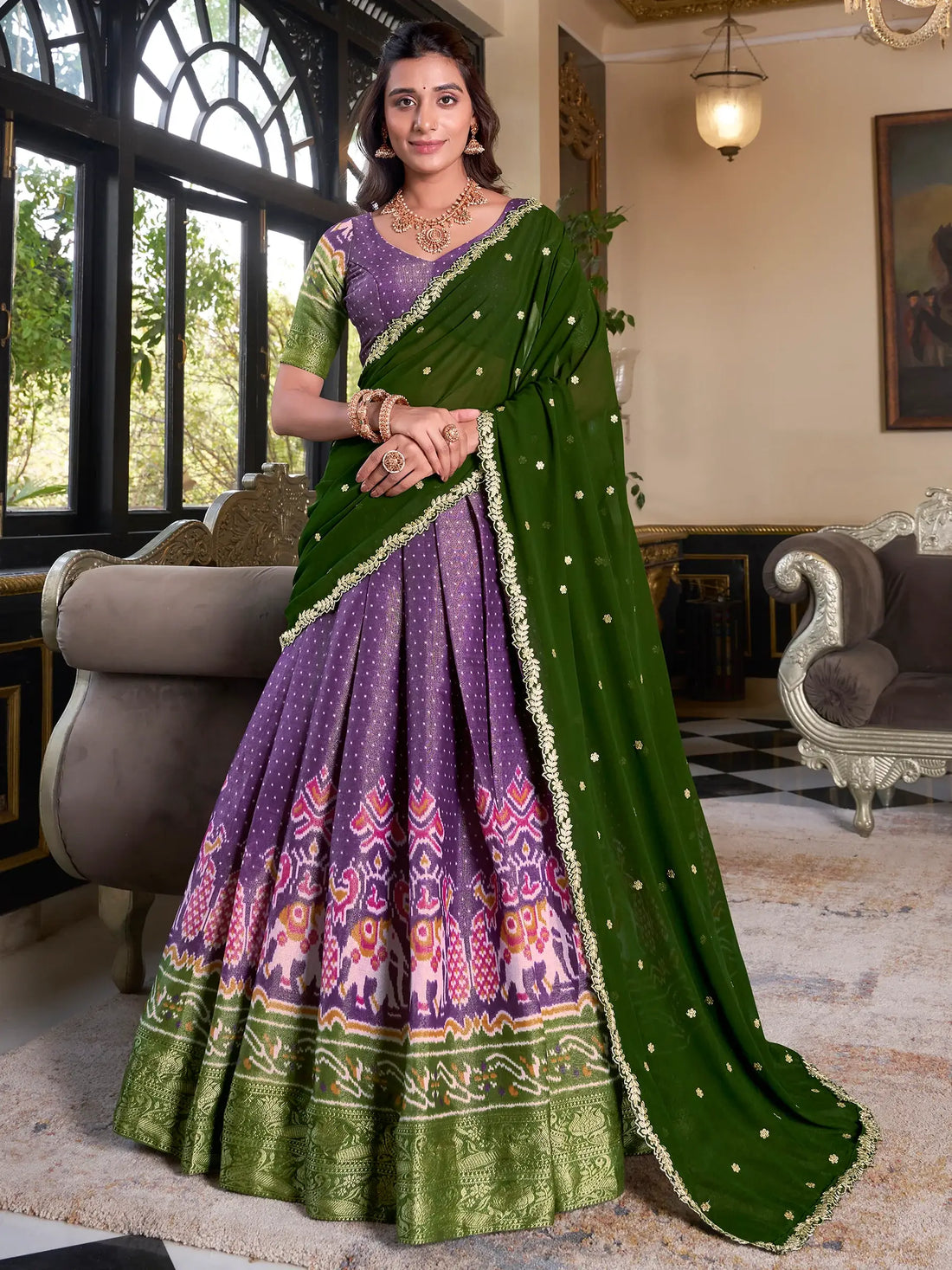 Incredible Purple Patola Printed Kanchipuram Traditional Lehenga Choli - Zeel Clothing