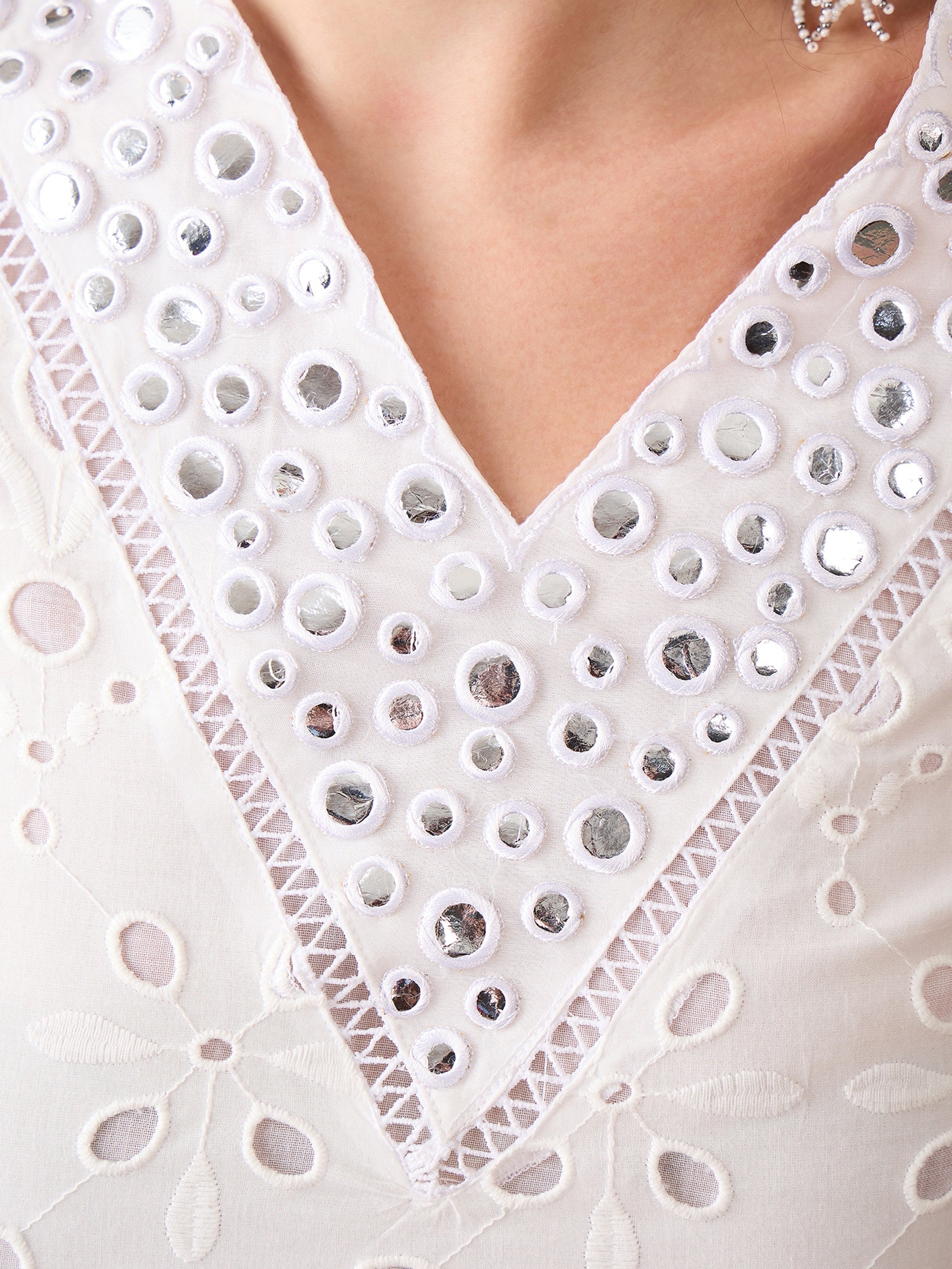 Attractive White Cotton Embroidered Festival Wear Kurta With Trouser