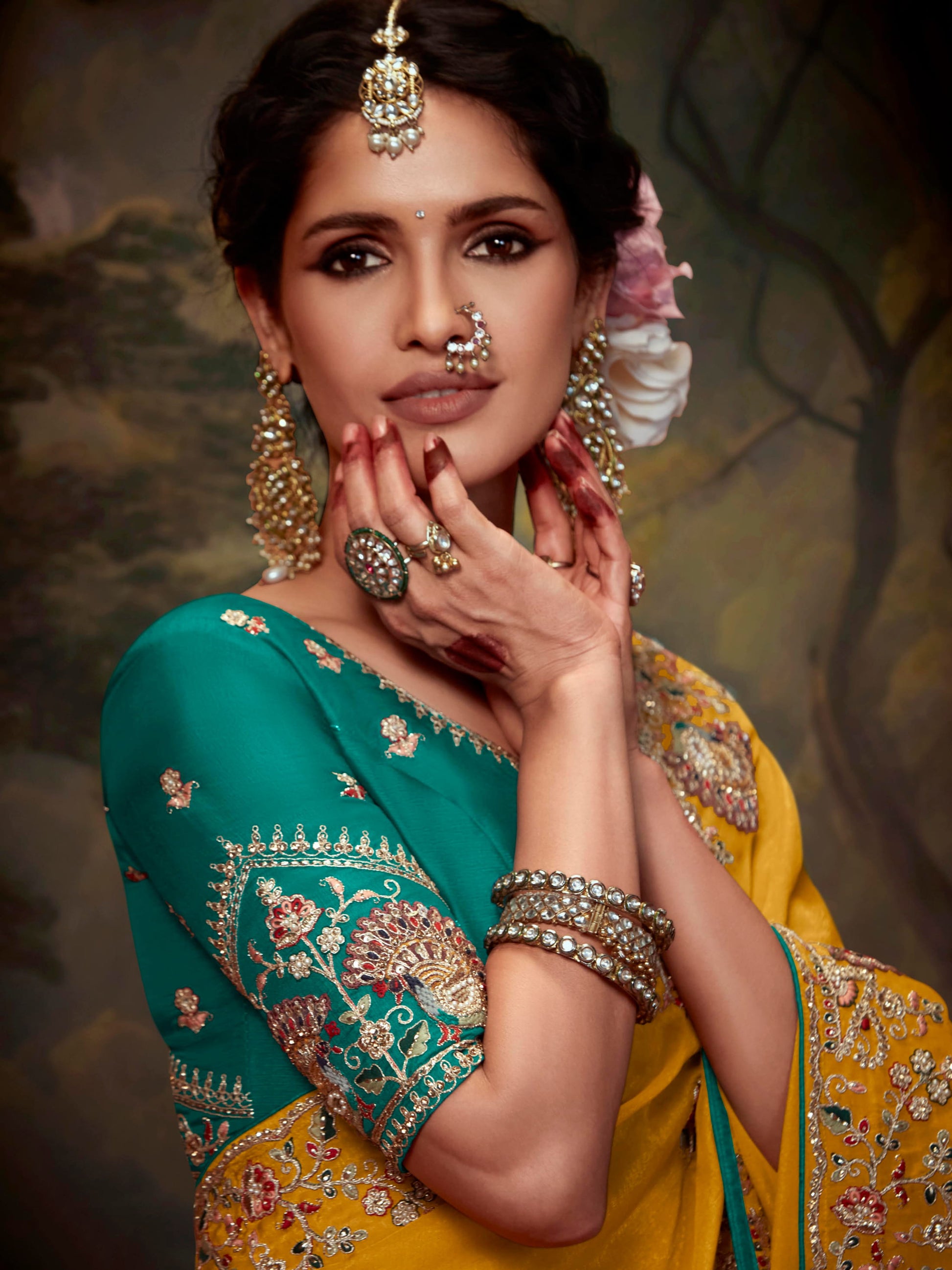 Attractive Yellow Embroidered Silk Haldi Wear Saree With Blouse