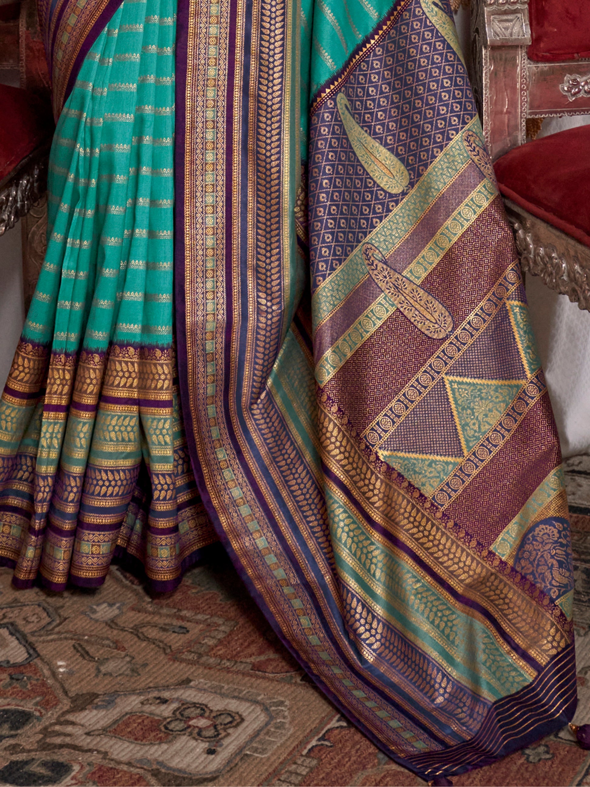 Beautiful Brown Zari Weaving Silk Event Wear Saree With Blouse