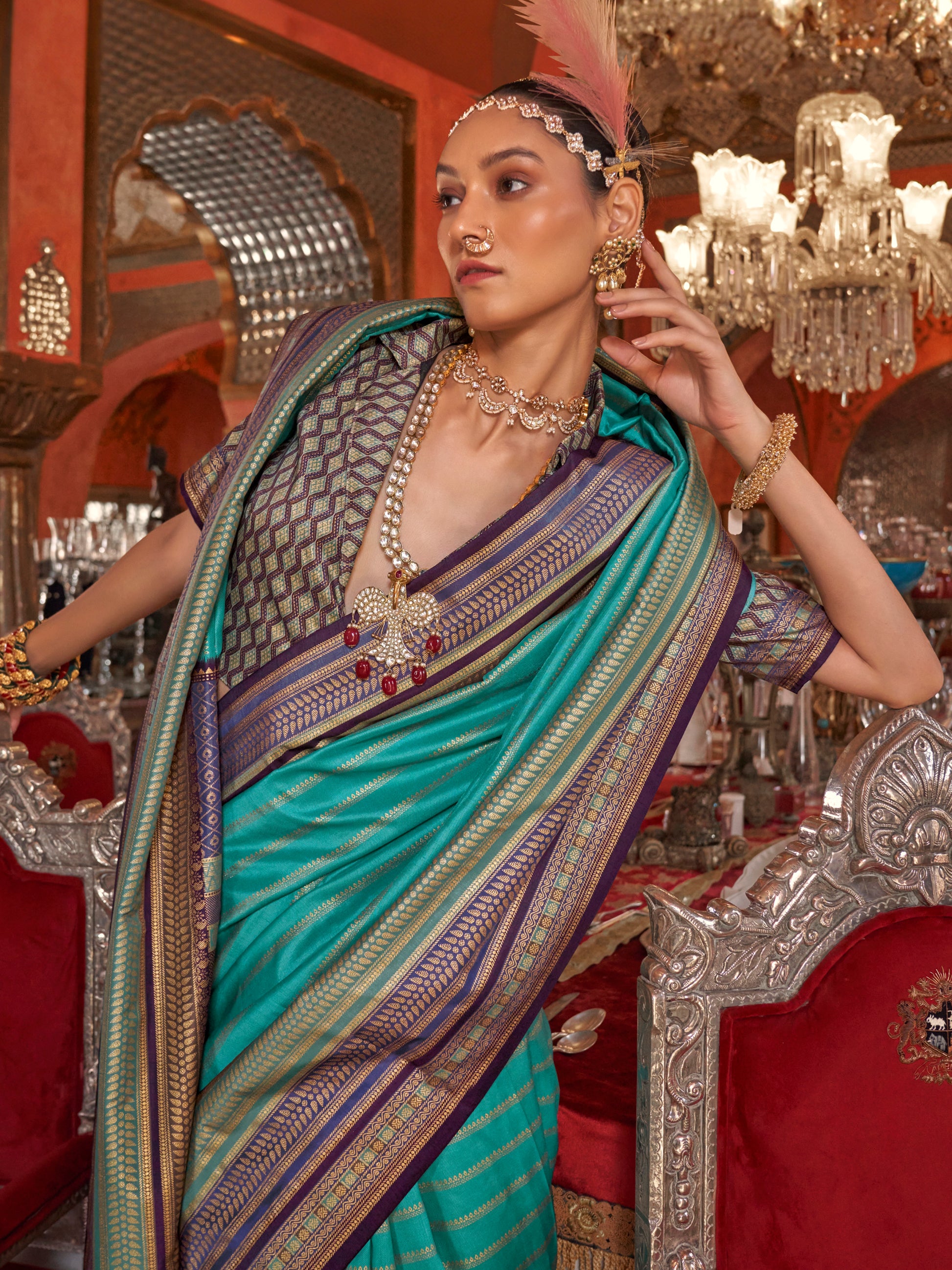 Beautiful Brown Zari Weaving Silk Event Wear Saree With Blouse