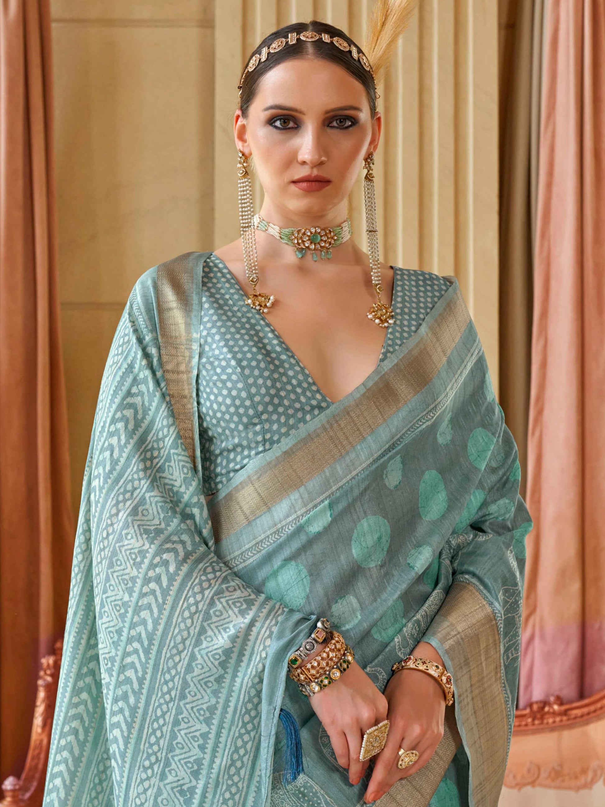 Enchanting Sky-Blue Digital Printed Silk Festival Wear Saree With Blouse