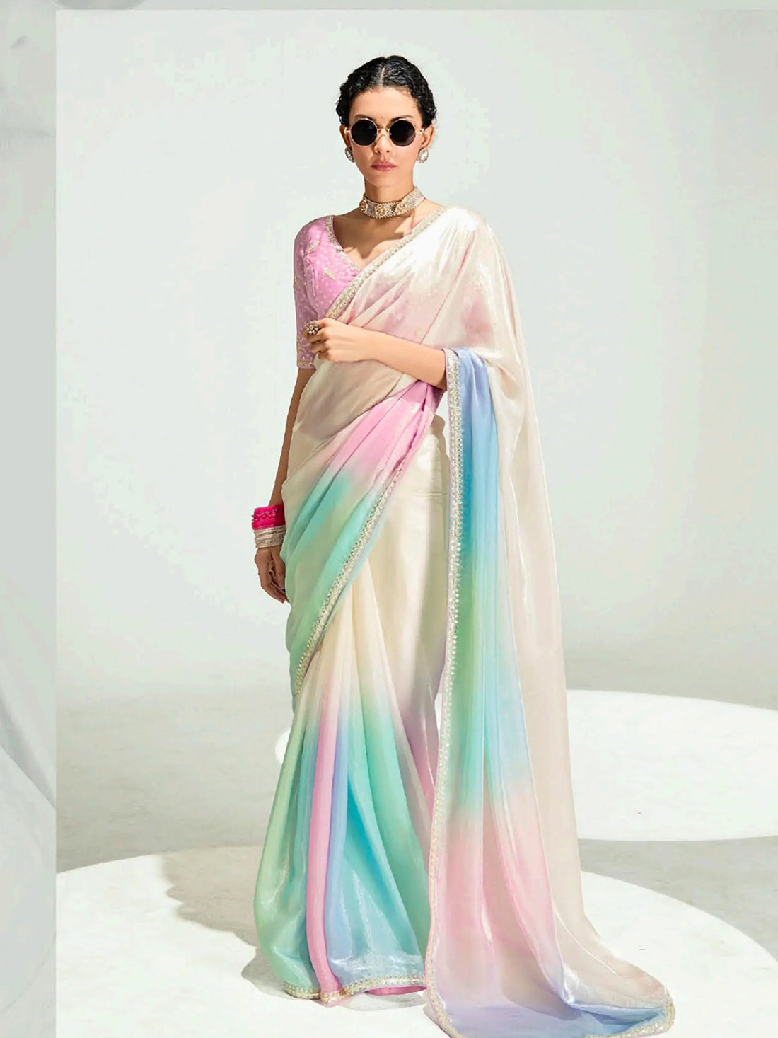Lovable Multi-Color Embroidery Border Work Organza Engagement Wear Saree - Zeel Clothing