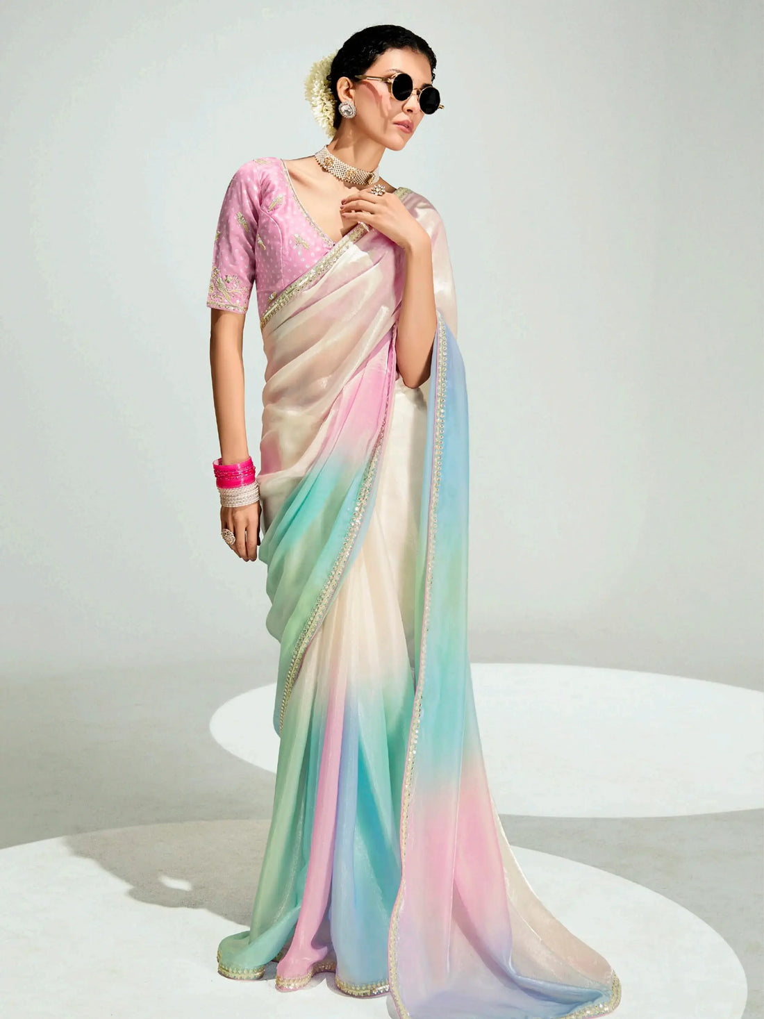 Lovable Multi-Color Embroidery Border Work Organza Engagement Wear Saree - Zeel Clothing