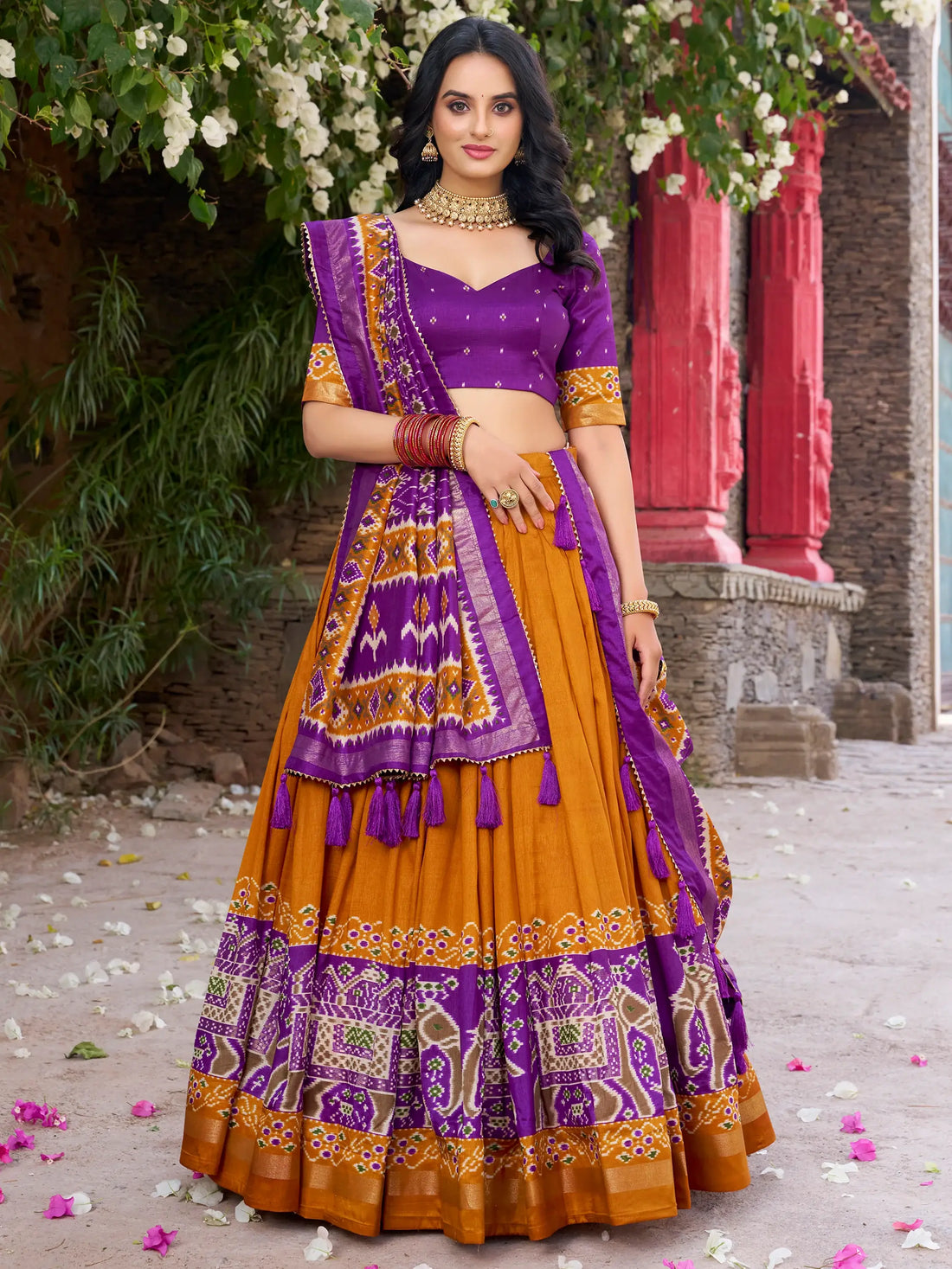 Lovable Mustard Yellow Patola Printed Silk Navratri Wear Lehenga Choli - Zeel Clothing