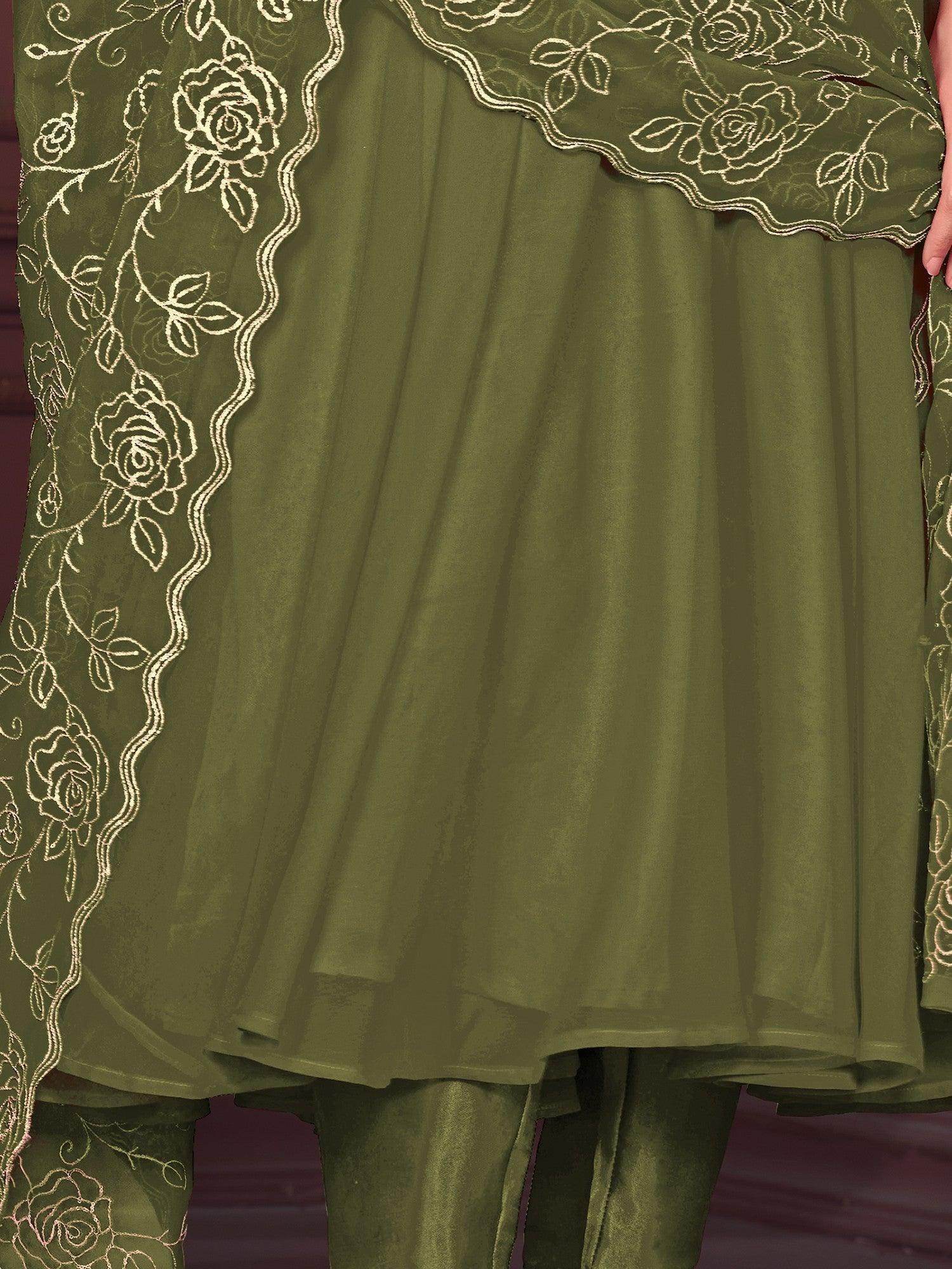 Lovely Green Embroidered Georgette Anarkali Suit With Dupatta - Zeel Clothing