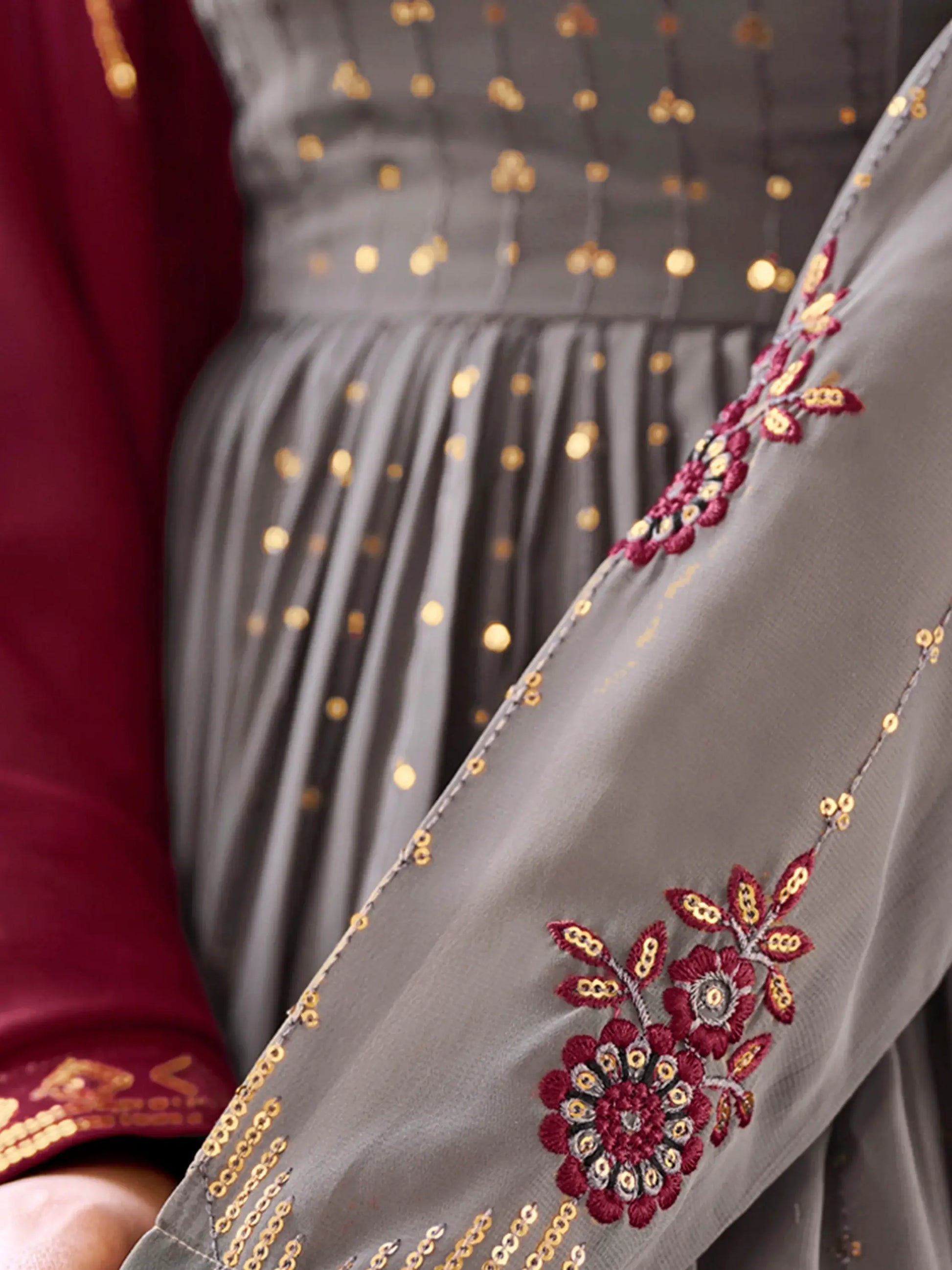 Magnetic Grey Sequins Georgette Wedding Wear Salwar Kameez - Zeel Clothing