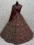 Magnetic Maroon Thread Work Bridal Lehenga Choli With Double Dupatta - Zeel Clothing