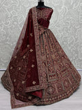 Magnetic Maroon Thread Work Bridal Lehenga Choli With Double Dupatta - Zeel Clothing